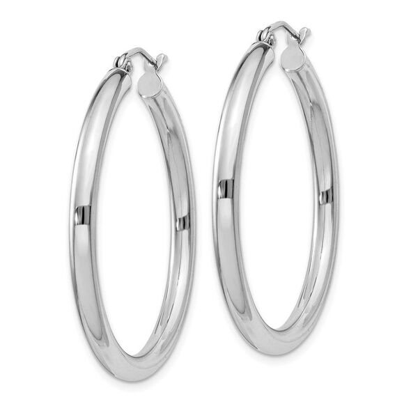 3mm, Sterling Silver, Classic Round Hoop Earrings - 35mm (1 3/8 Inch) - Picture 2 of 5